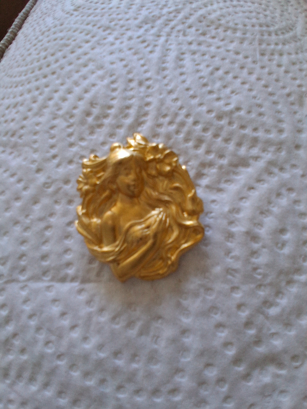 Gold-Tone Art Nouveau Woman Statement Brooch
